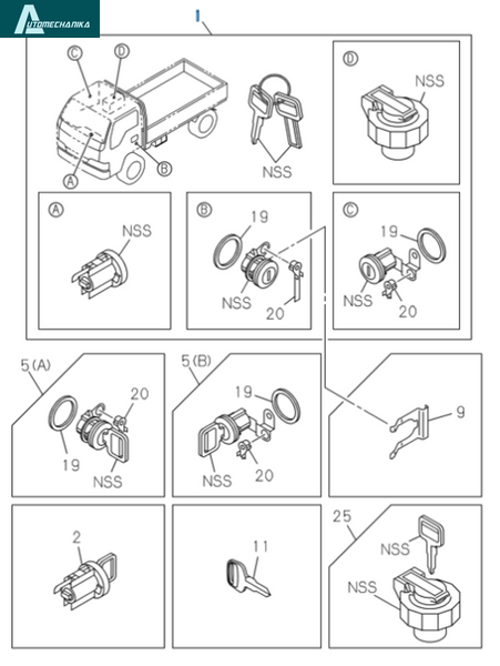 Door Lock Cylinder Set Left Right Ignition ISUZU NPR NQR 1995-2007 8970352930