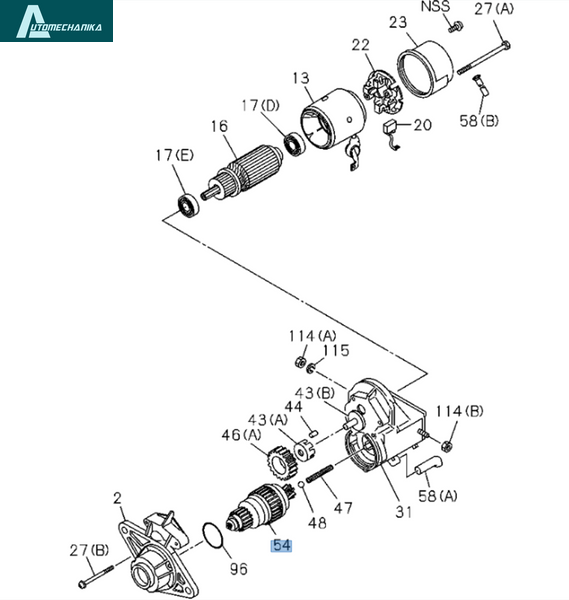 Бендикс стартера L=104 БОГДАН ISUZU 1000000010A фото