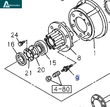 Whel Stud + Nuts rear Right For ISUZU NPR NQR 98-04